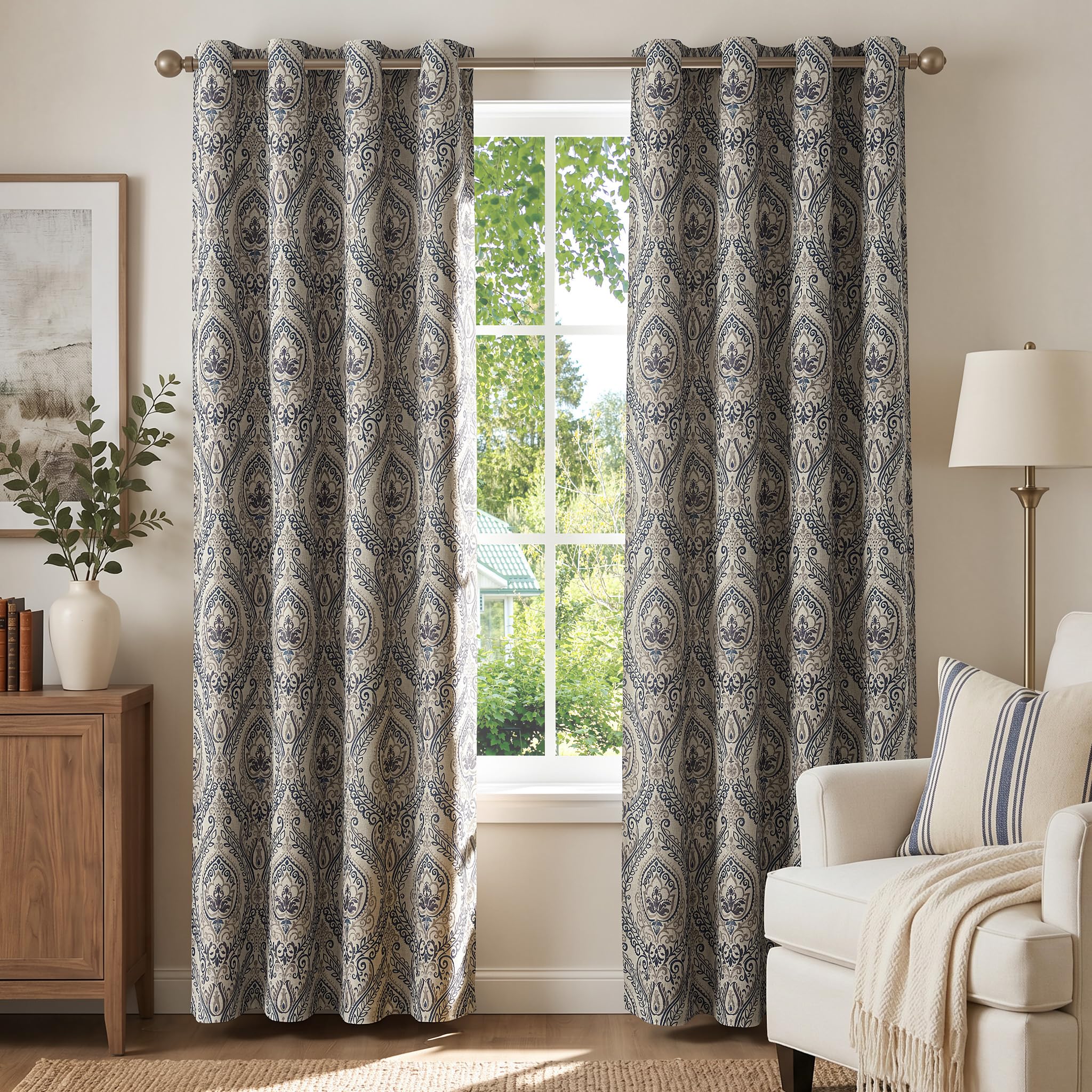 Amazon.com: jinchan Blue Damask Curtains 90 Inch Room Darkening